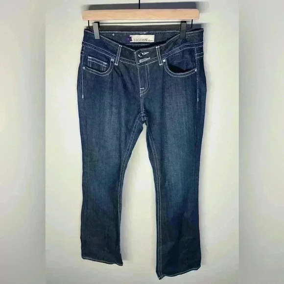 VIGOSS Y2K Style Low Rise Fit/Bootcut Bling/Gem Denim Jeans | Dark Wash | Size 7 - Picture 1 of 11